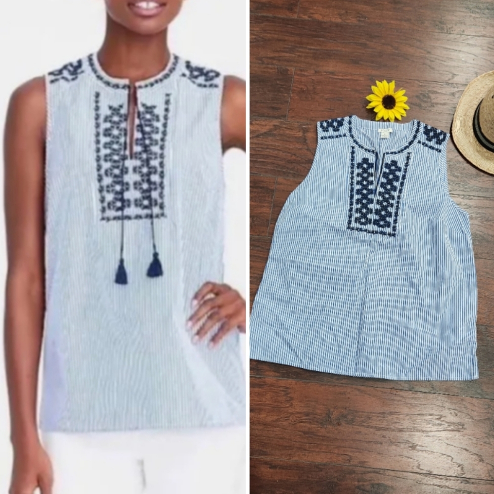 J.CREW EMBROIDERED STRIPED TANK TOP - Picture 2 of 9